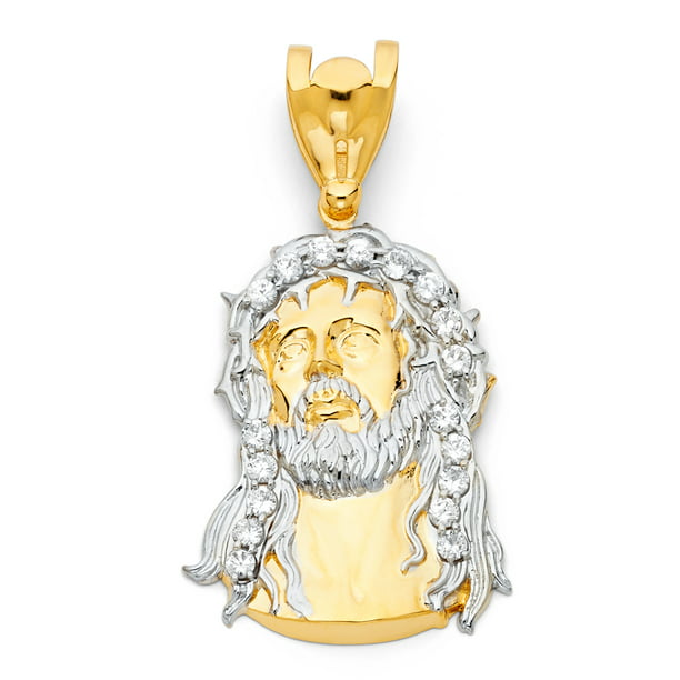 14K Two Tone Gold Jesus Religious Charm Pendant For Necklace or Chain Ioka 
